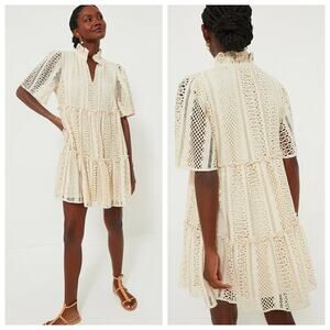 Tuckernuck Ivory Lace Mini Dress XXL Crochet Ruffle Tiered Cotton Crawford